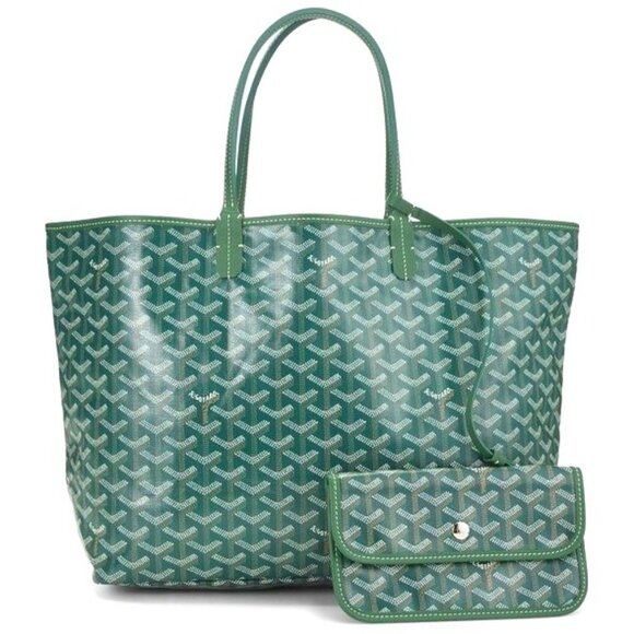 RARE Authentic Goyard Goyardine Saint Louis PM Green Shoulder Tote Bag & Pouch - Picture 1 of 15
